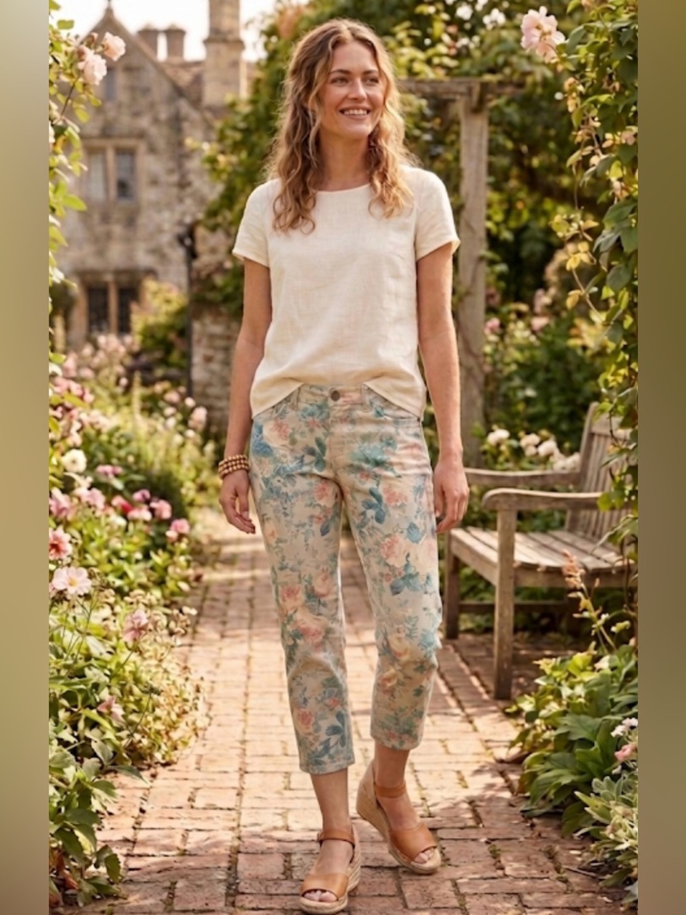 LRL Ralph Lauren Floral Rose Print Cropped Jeans Size 2